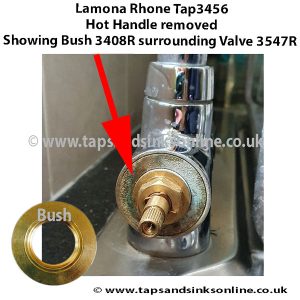 Lamona Rhone Tap3456 Hot handle removed showing bush and valve 